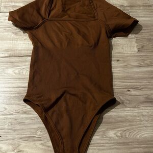 Kids Brown Ribbed One-Piece Bodysuit